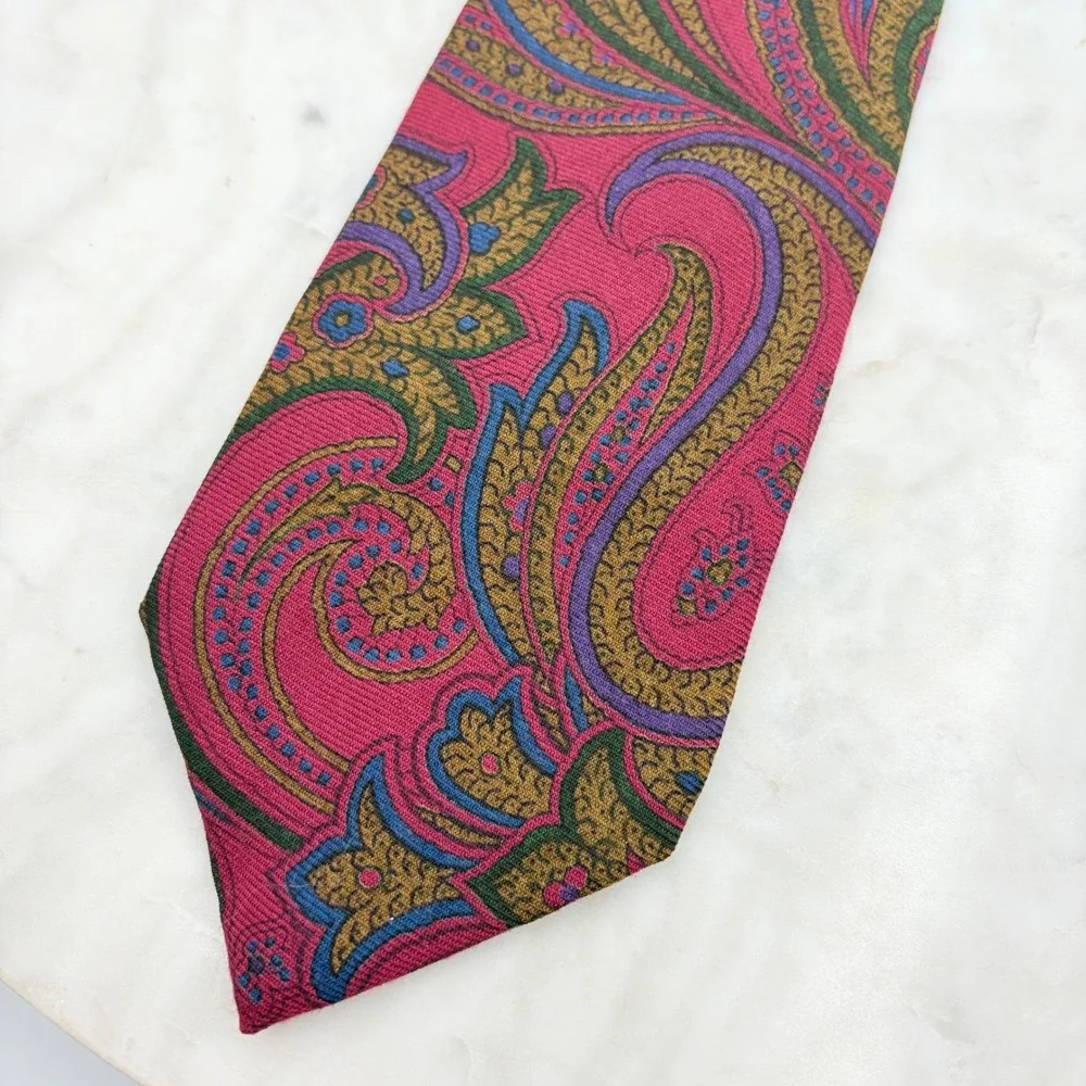 Polo Ralph Lauren Tie Necktie Wool Red‎ Paisley Handmade Italy 3.5x59